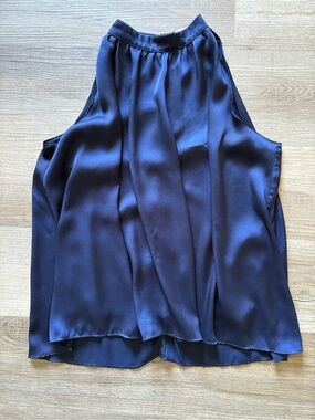 Molly Bracken Premium Navy Blue Satin Halter Neck Top Size M
